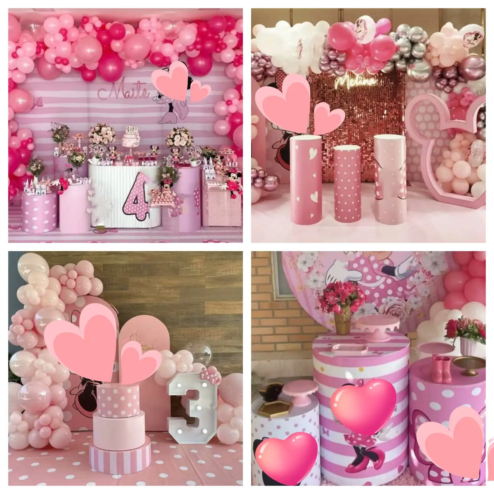 Mehofond Custom Cylinder Cover Backdrop Pink Polka Dots Kid Birthday Party Plinth Cake Dessert Pedestal Background Decor Elastic