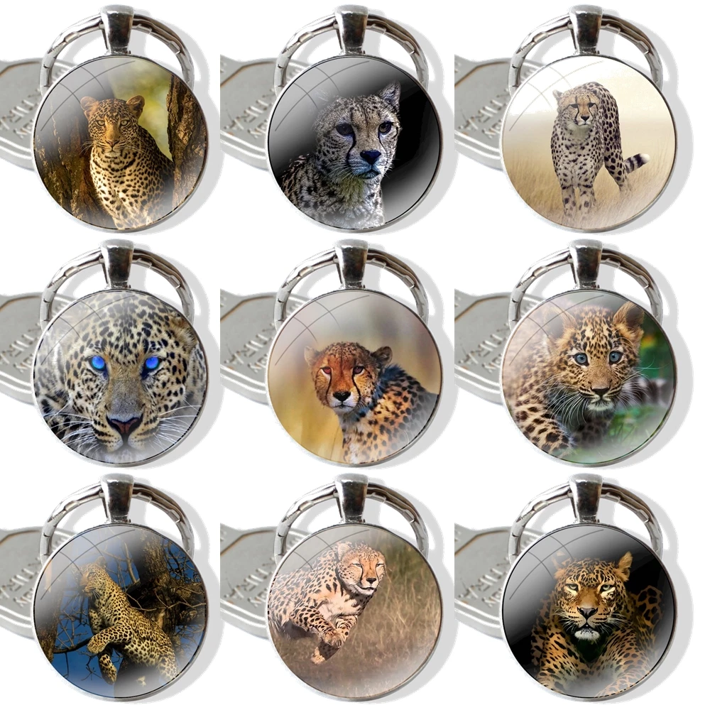 leopard Baby Cheetah Full Speed Sunset 25mm Glass Cabohcon Keychain Key Rings for Women Men Jewelry Gift