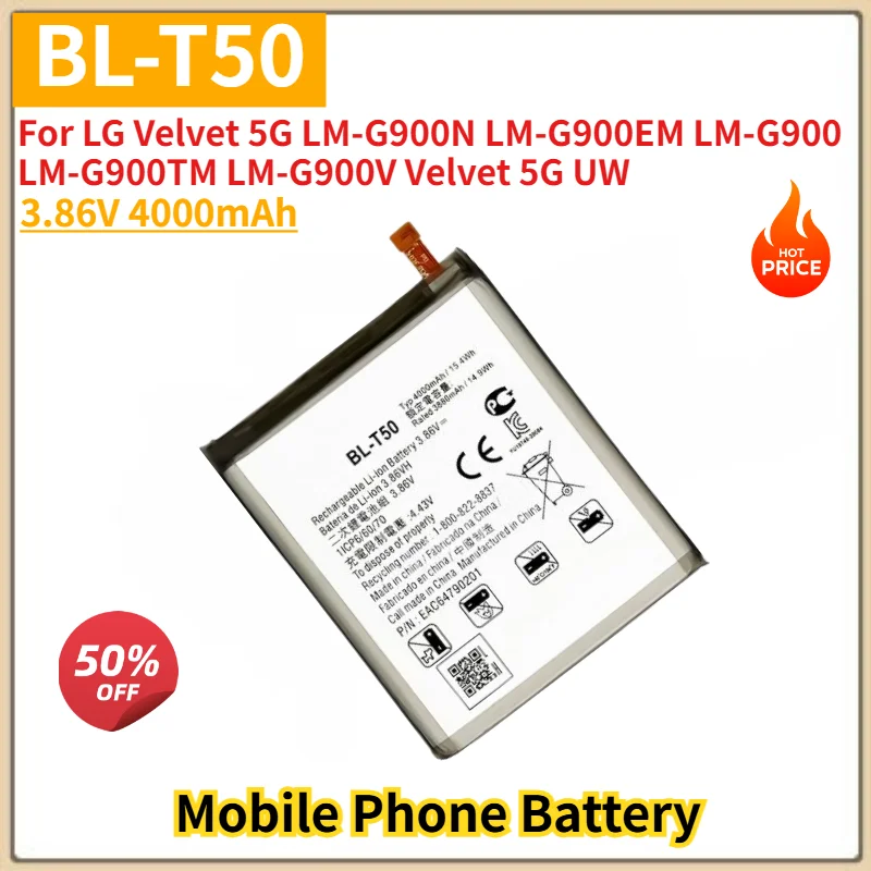 BL-T50 Battery 3.86V 4000mAh For LG Velvet 5G UW LM-G900N LM-G900EM LM-G900 LM-G900TM LM-G900V Mobile Phone Replacement Battery