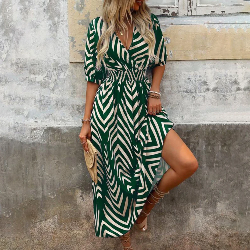 فستان نسائي طويل مقاس كبير 2025 فساتين بوهيمية للشاطئ صيفية ملابس نسائية كبيرة الحجم تنورة ماكسي أنيقة ومثيرة على الموضة الكورية #1