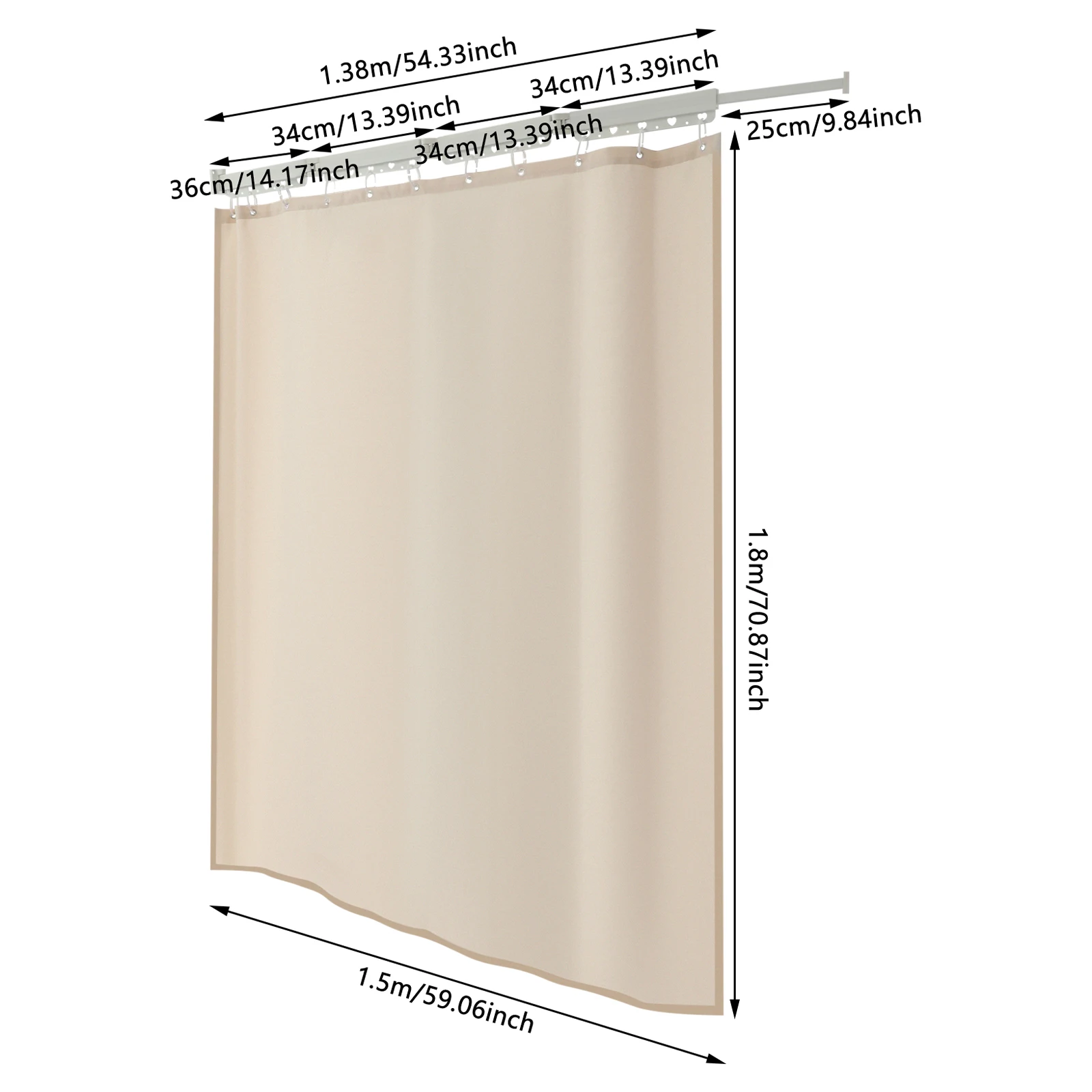 

59.06* 70.87in Shower Curtain Set, Wall Mounted Folding 4-fold Shower Curtain Rod, Modern Bathroom Shower Curtain