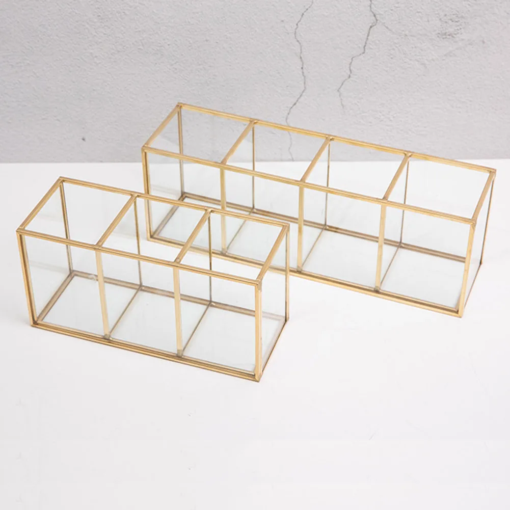 Nordic Transparent Painting Grid Glass Storage Tank Box Luxury Modern Container Makeup Cosmetics Storage Brush Storage Hot Sale