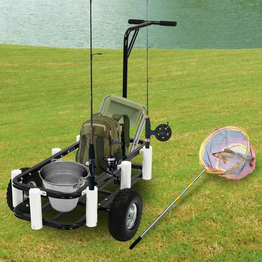 

Уличная тележка, сверхмощная рыболовная тележка из углеродистой стали с 7 держателями для удочек и большими колесами для пляжа, покупок, переезда, кемпинга, нагрузки