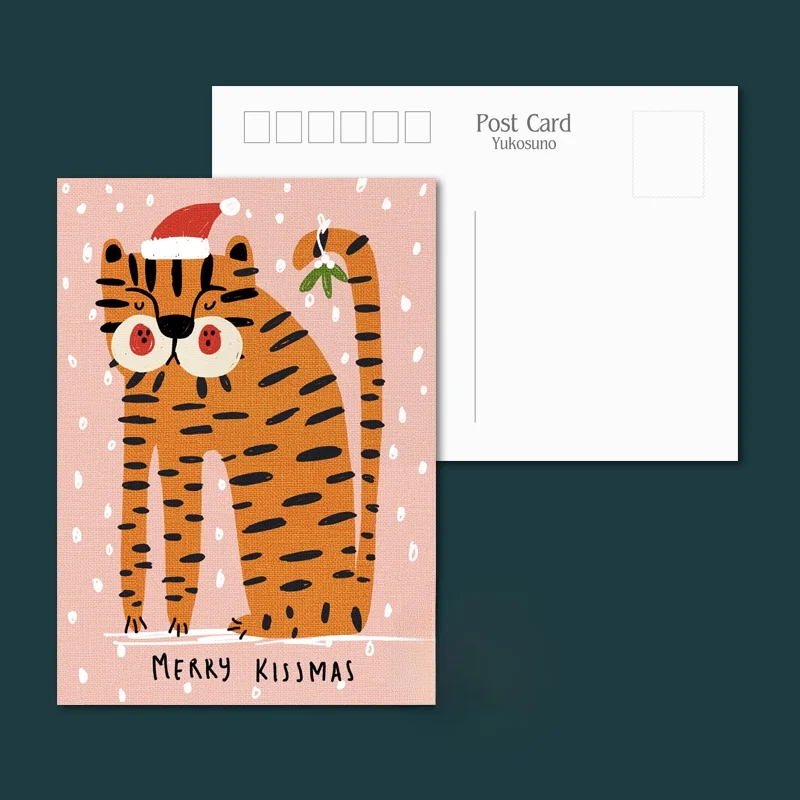 

Student Cisas eeting Card Cartoon Tiger Hat Postcard Large Orange White Card Paper Holiday Decoration Gift