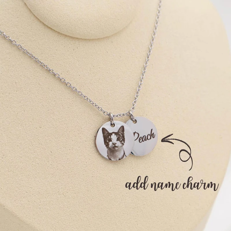 Customized Photo Necklace Stainless Steel Engraved Pet Photo Logo Fingerprint Handwriting Women Men Jewelry Memorial Custom Gift