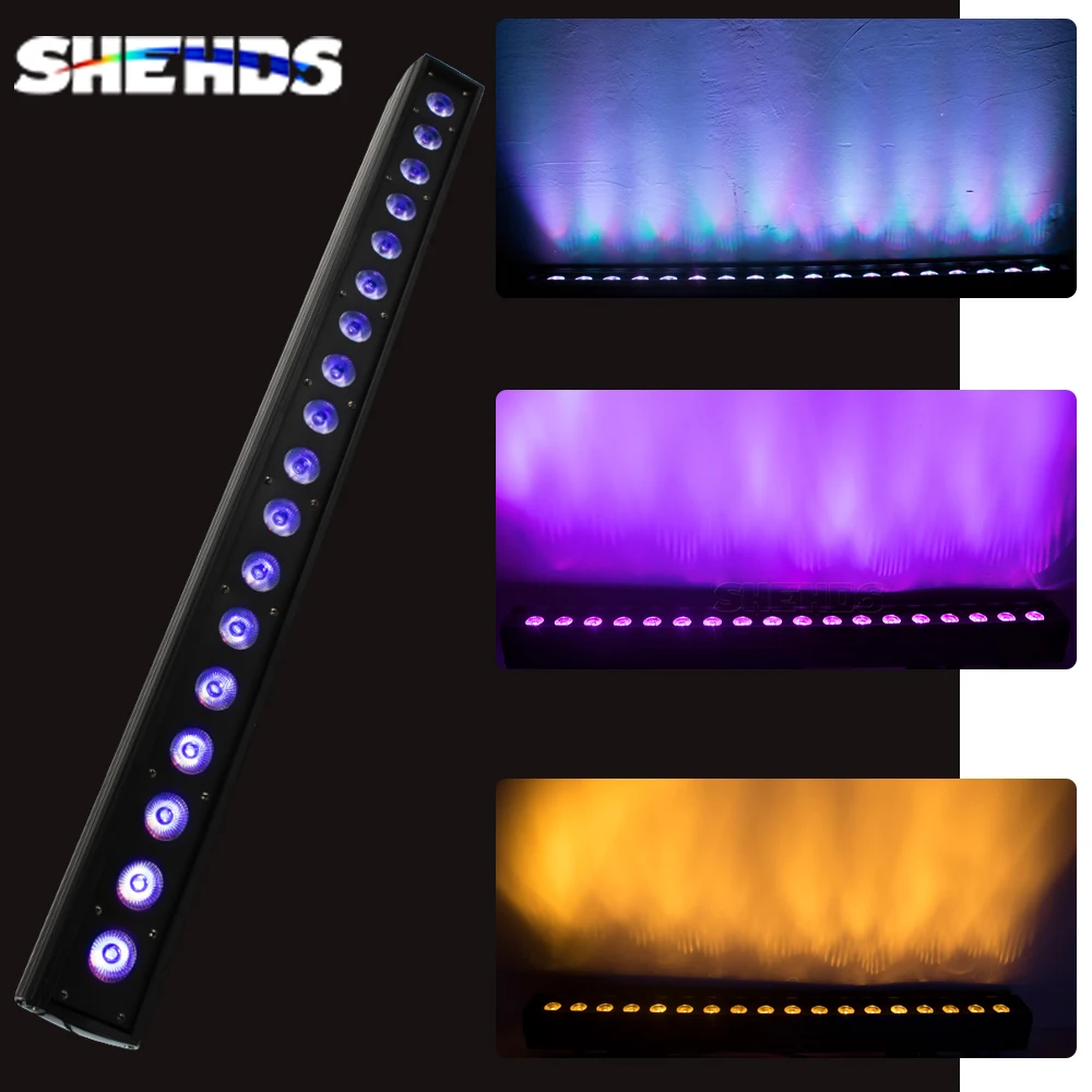 SHEHDS 18x18W RGBWA+UV LED Wall Wash Bar DMX512 Line Control for Dynamic Stage Wedding Lighting Effects