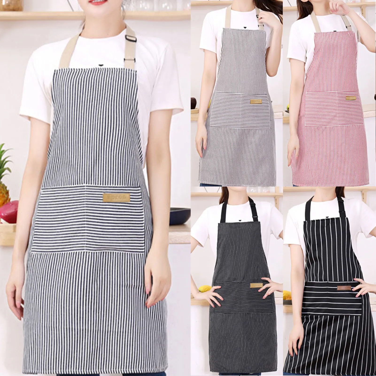 Stripe Bib Apron For Men Women Multifunctional Light Lace-up Apron For Home Kitchen