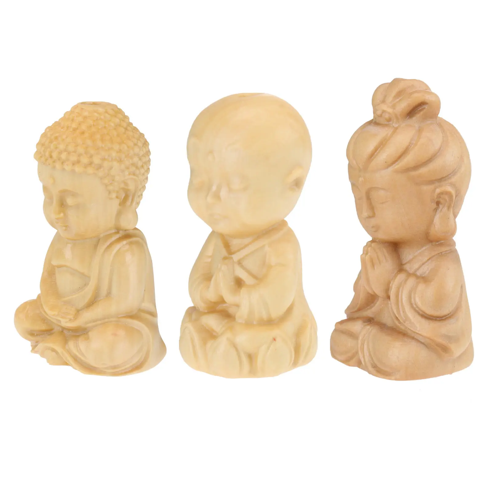 3Pcs Buddha Decoration Hand Carved Mini Avalokitesvara Statue Set Portable Floral Pot Micro Ornament Zen Home Office Buddhist