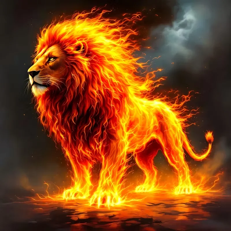 Flame Lion 5D-Diamantgemälde-Set – Wanddekoration für Zuhause, Geschenk