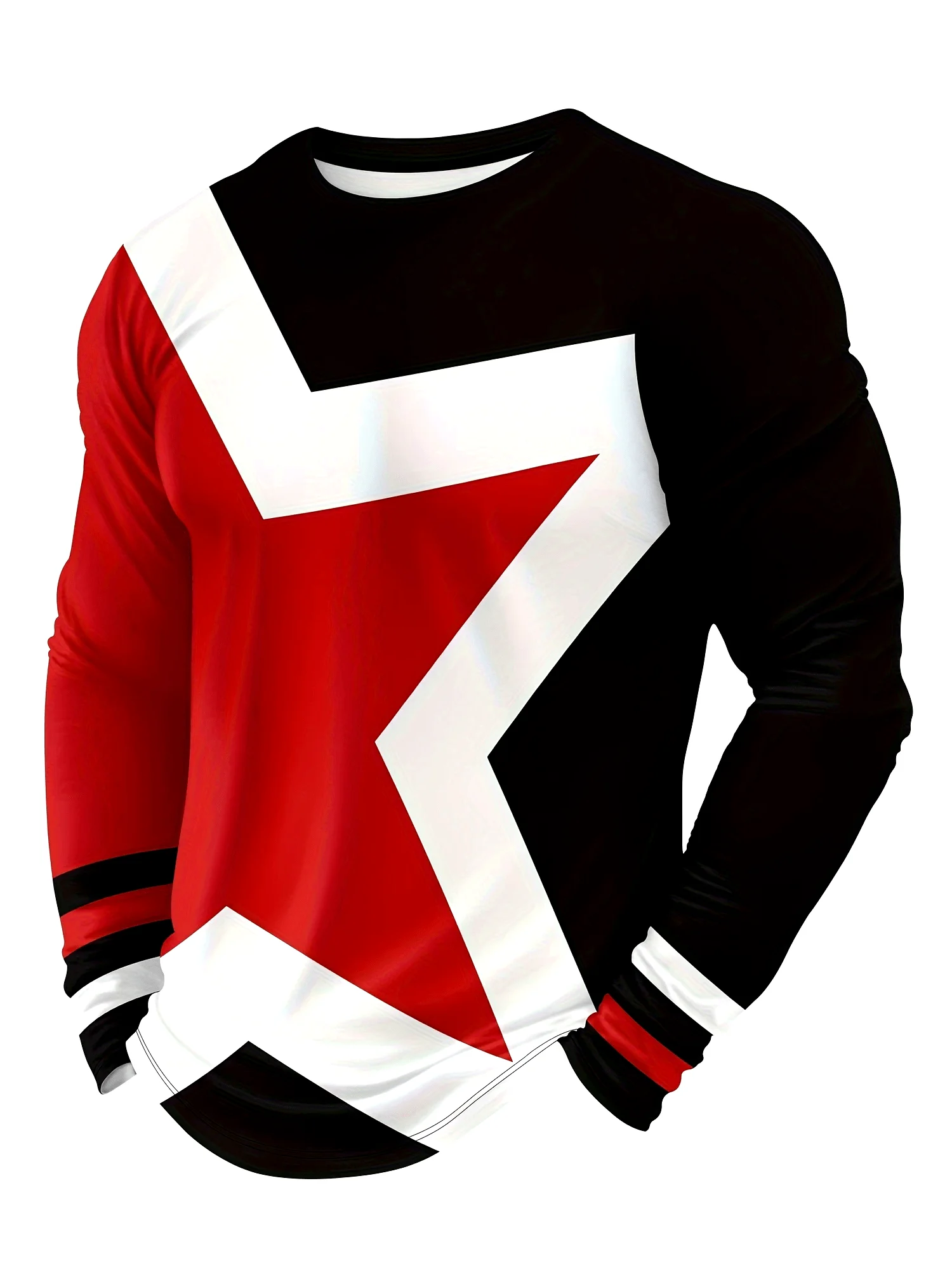 أزياء رياضية للرجال، تي شيرت بأكمام طويلة ونجمة ملونة ونمط مخطط وياقة دائرية وأكمام طويلة، قمصان ترفيهية للربيع والخريف