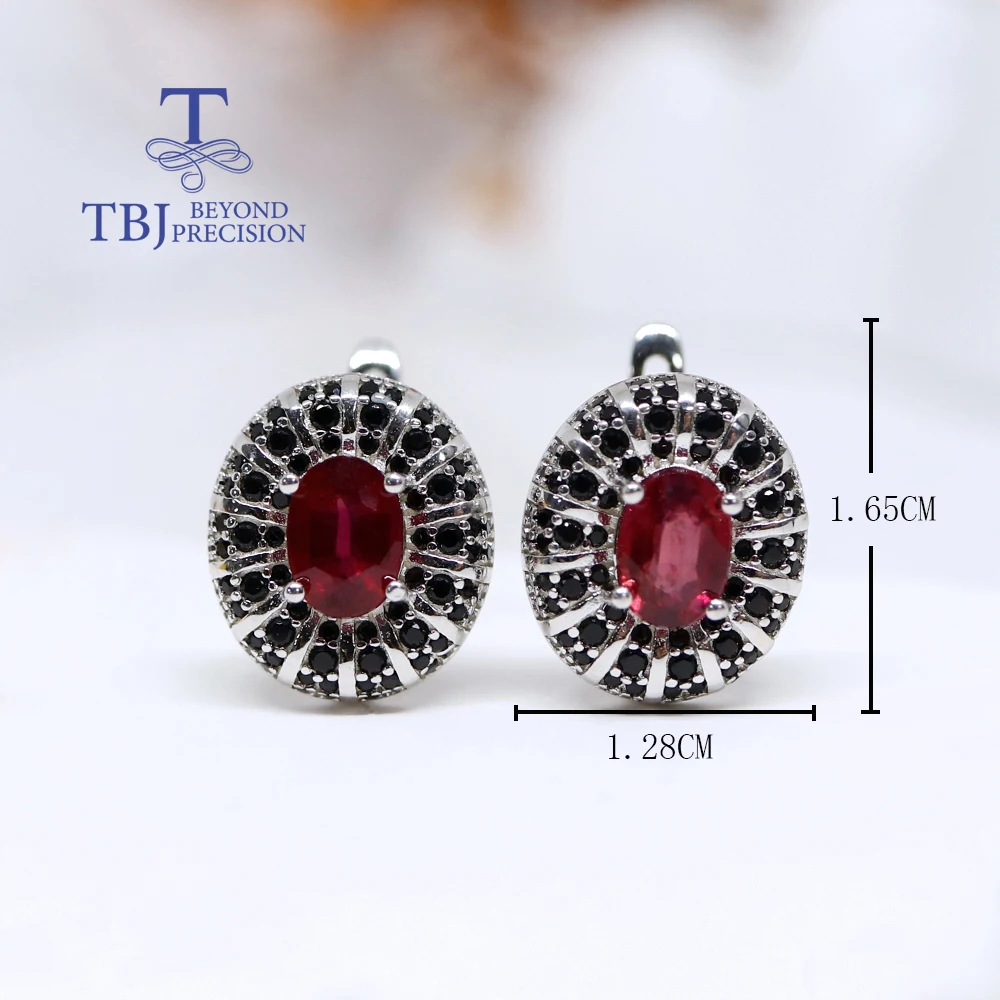 

925 Sterling Silver Women's Earrings Natural Heated Ruby Gemstone Classic Design Fine Jewelry Gift