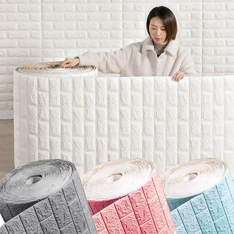 Panel dinding pola bata 3D, Wallpaper DIY rumah tahan air untuk ruang tamu kamar tidur dapur latar belakang dekorasi seni dinding