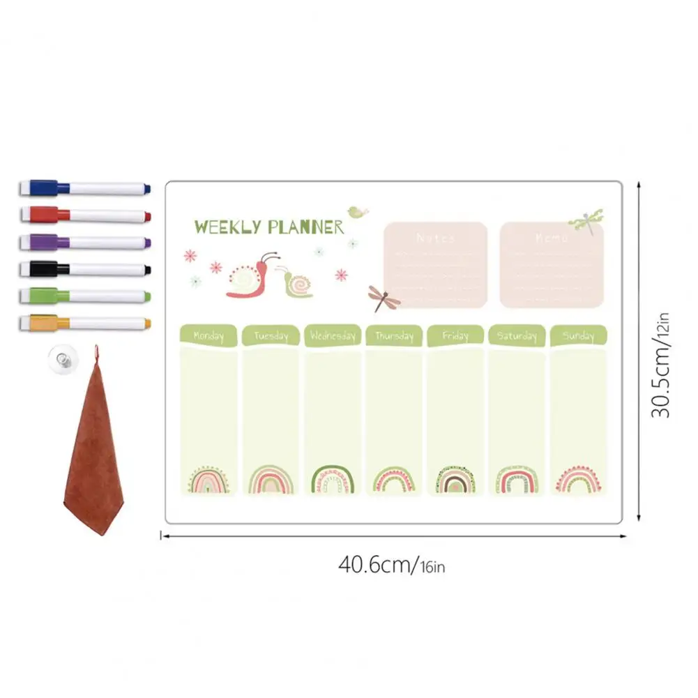 9Pcs/Set Weekly Planner Dry-Erase Message Board with Magnetic Whiteboard & Writing Pen Erasable Monthly Planner Fridge Magnet
