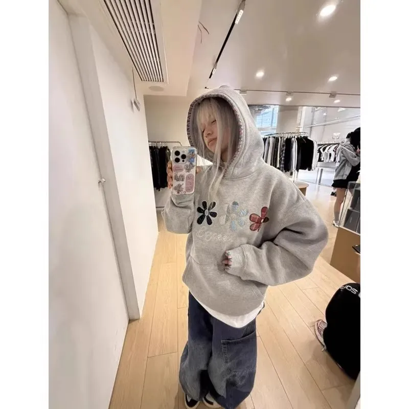 

Мужская толстовка большого размера на подкладке с вышивкой в американском стиле, модная уличная одежда, зимняя теплая длинная футболка све