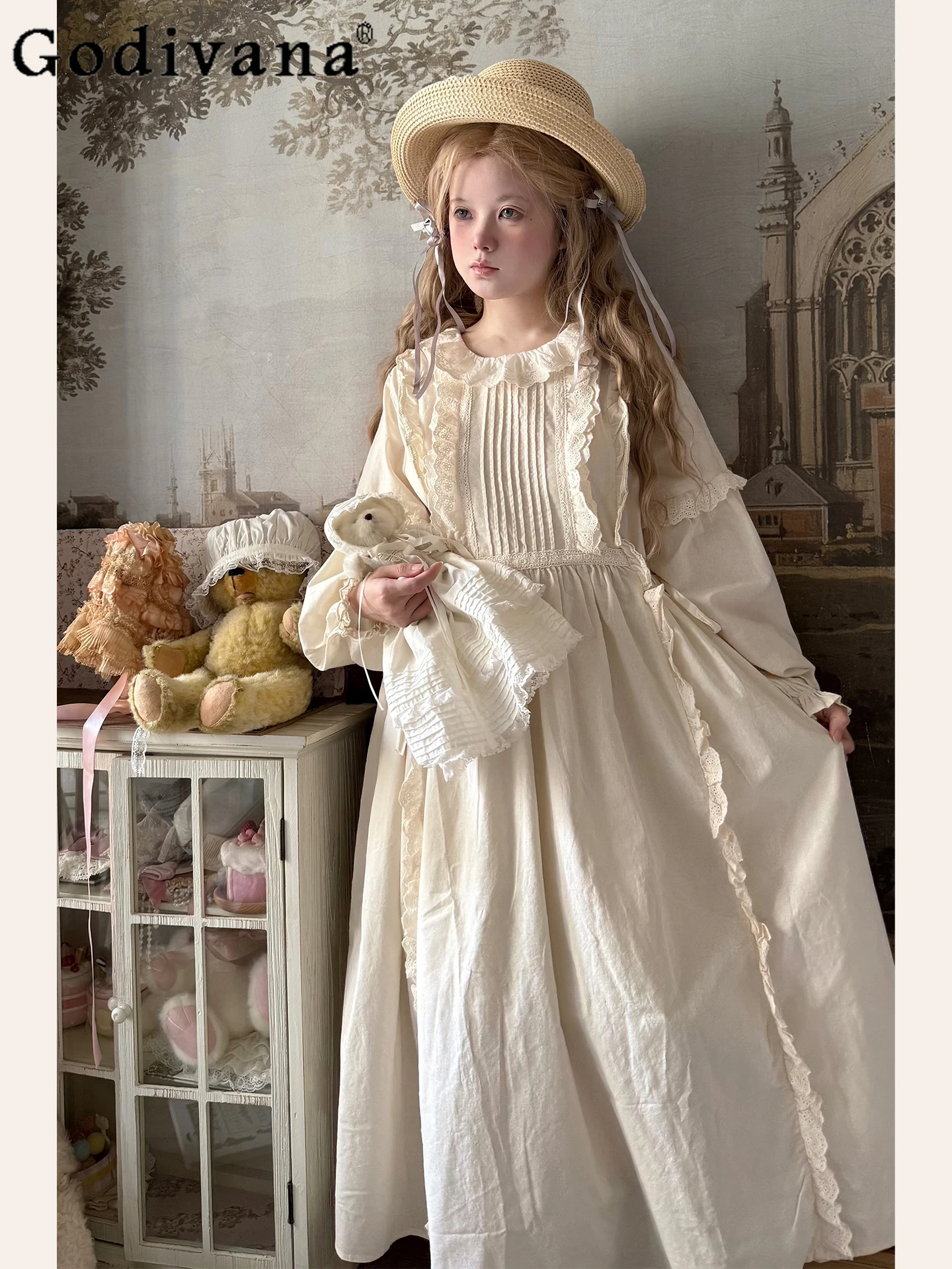 

Vintage Sweet Cute Girl Puff Sleeve Dress Spring Autumn New Japanese Original Lolita Loose Casual Dress