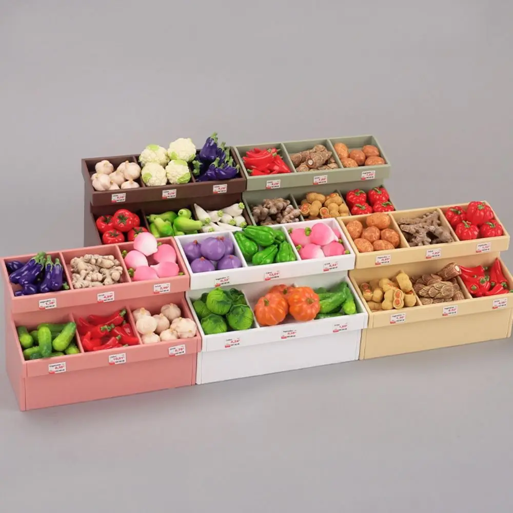 Miniatur Möbel Puppe Mini Gemüse Rack Gemüse Stall Lagerung Rack Simulierte Snack Schrank Cartoon Obst Rack