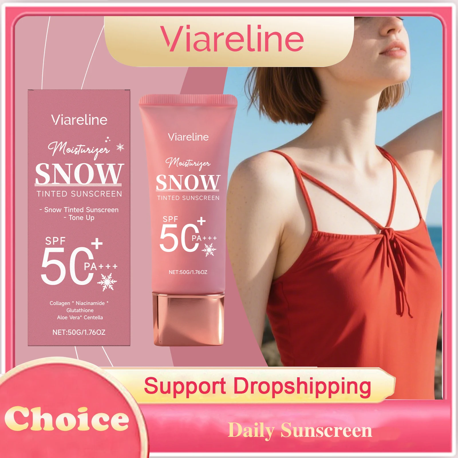Daily Sunscreen Hydrating Brighten Skin Tone Spf 50+ UV Protection Anti-Dryness Lightweight Moisturizing Facial Body Sunscreen