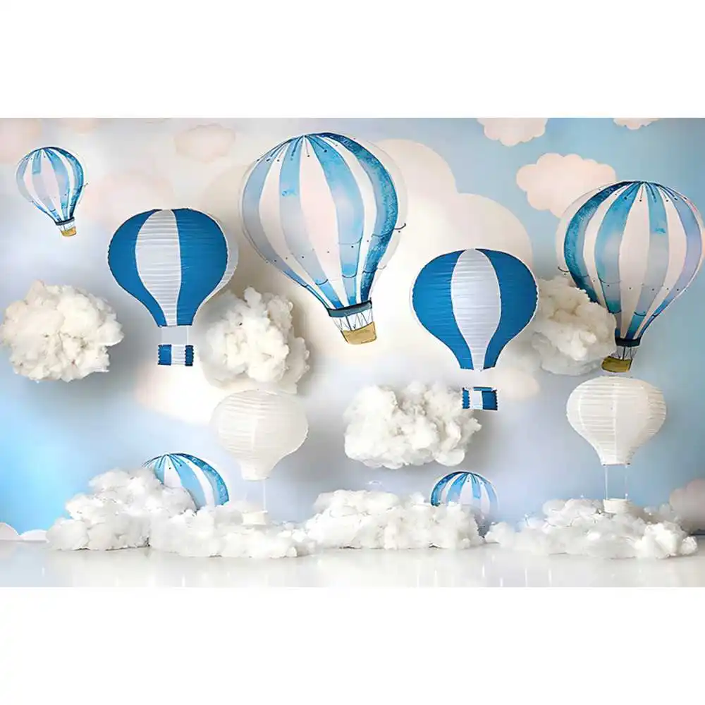 Newborn Baby First Birthday Backdrop Balloons Girl Boy Baby Shower Cake Smash Party Pink Blue Photographic Background Decor Prop