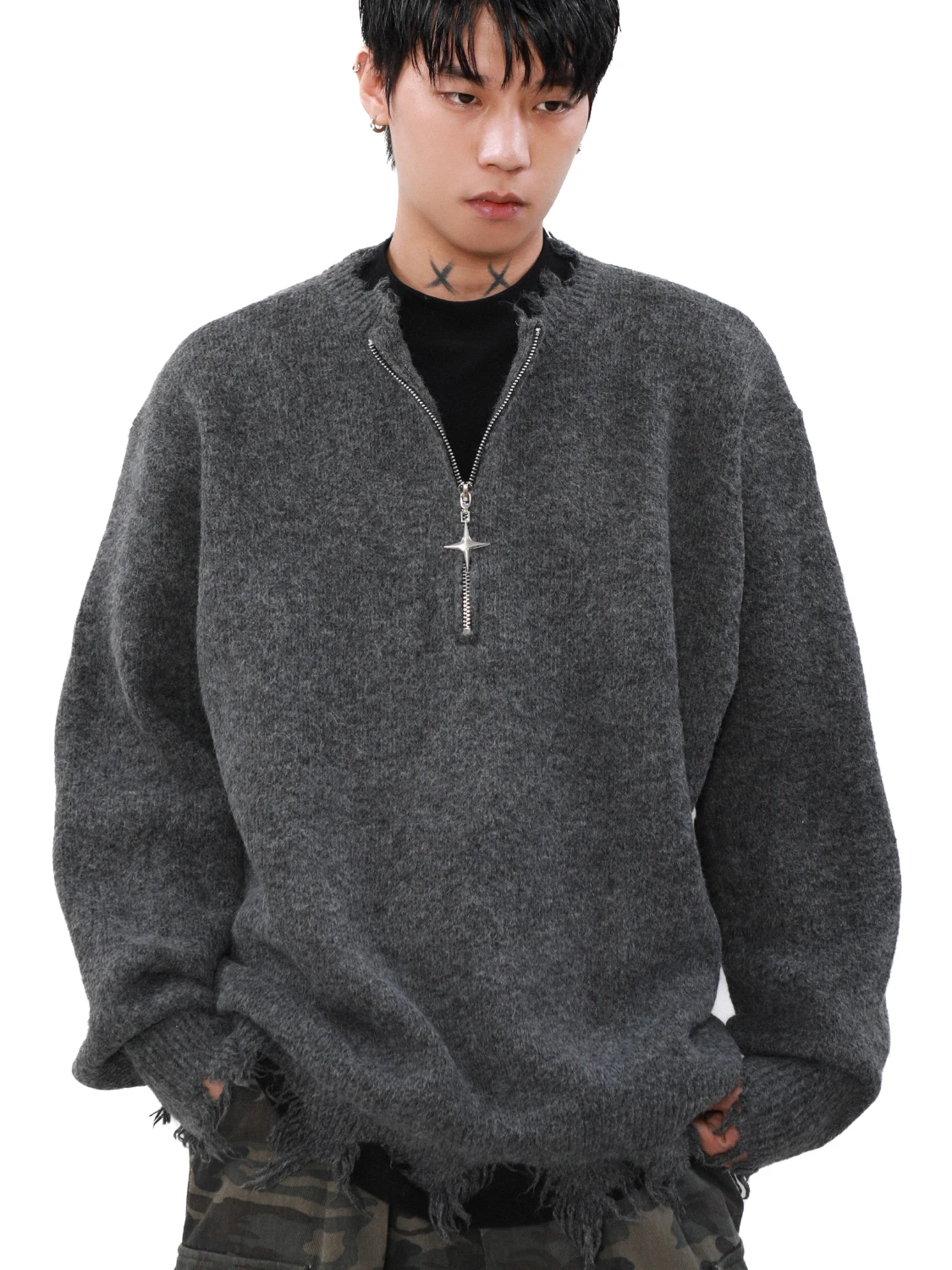 

Retro American f Zipper Men's Spring Autumn Loose Lazy Sle Couple Design Knitted Sweater Polyester Fiber Long Sve