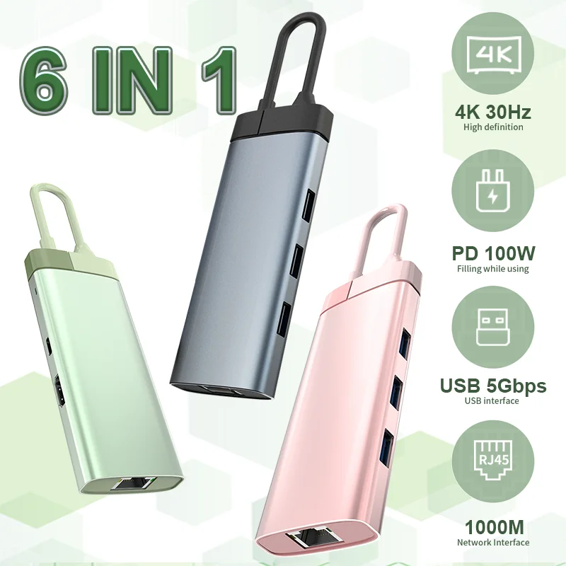 usb c hub to HDMI-Compatible Adapter Type-c  Dock Station 4K 30HZ PD Charging Compatible Type C HUB for MacBook air PRO Laptops