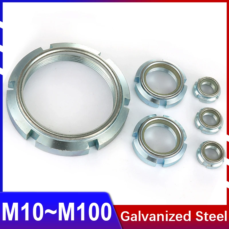 

M10-M20M45-M100 GUK Anti-loosening Self-locking Round Nut Nylon Non-return Lock Nut Slotted Tight Groove Galvanized Carbon Steel