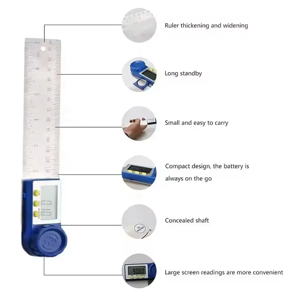 0-200mm Angle Ruler Electronic Digital Display Angle Finder Portable Stainless Steel Scales Measuring Tools Woodworking