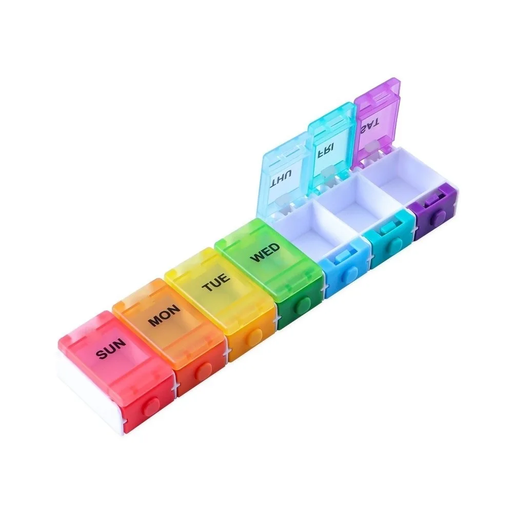 

7 Grid Button-Press Lid Pill Box 7 Days Storage Box Vitamin Pill Case Pill Dispenser with Compartments Medicine Splitter Box