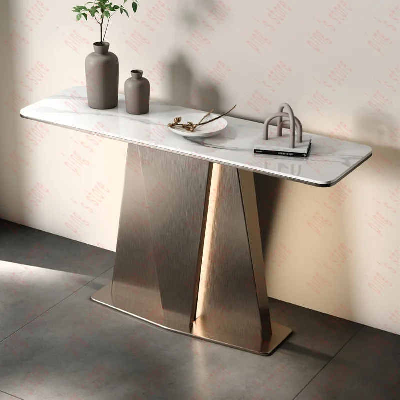 Italian Light Luxury Stainless Steel Console Table for Corridor Creative Designer Entrance Slate  Aisle Decorative 