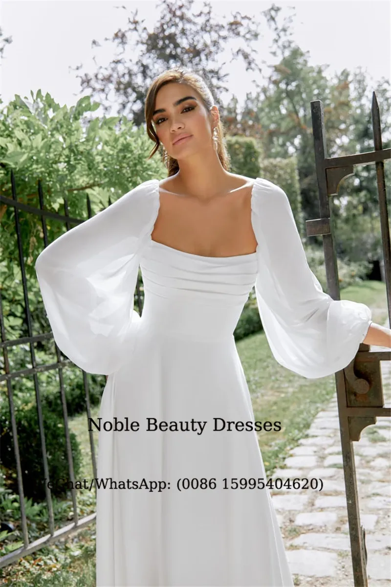 Long Sleeves Garden Wedding Dresses 2026 Pleat Square Collar Bridal Gowns For Women Elegant Backless Vestidos de novia