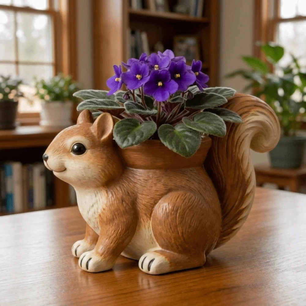 Resin Squirrel Succulent Flowerpot Handmade Cute Desktop Storage Box Squirrel Ornament Animal