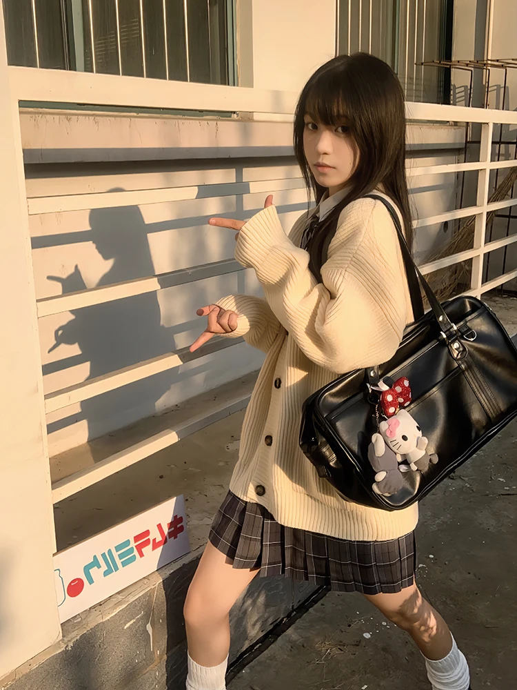 

Original Autumn Winter Lazy Sle Japanese JK Knitted Sweater Jaet Loose College Sle Open Cardigan Top for Young Women