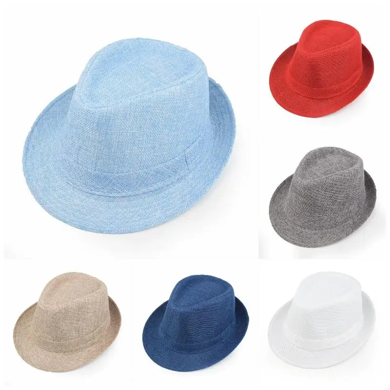 Novo verão linho fedora jazz chapéu estilo britânico unisex chapéu de palha praia chapéu de sol proteção solar estilo coreano chapéu de sol