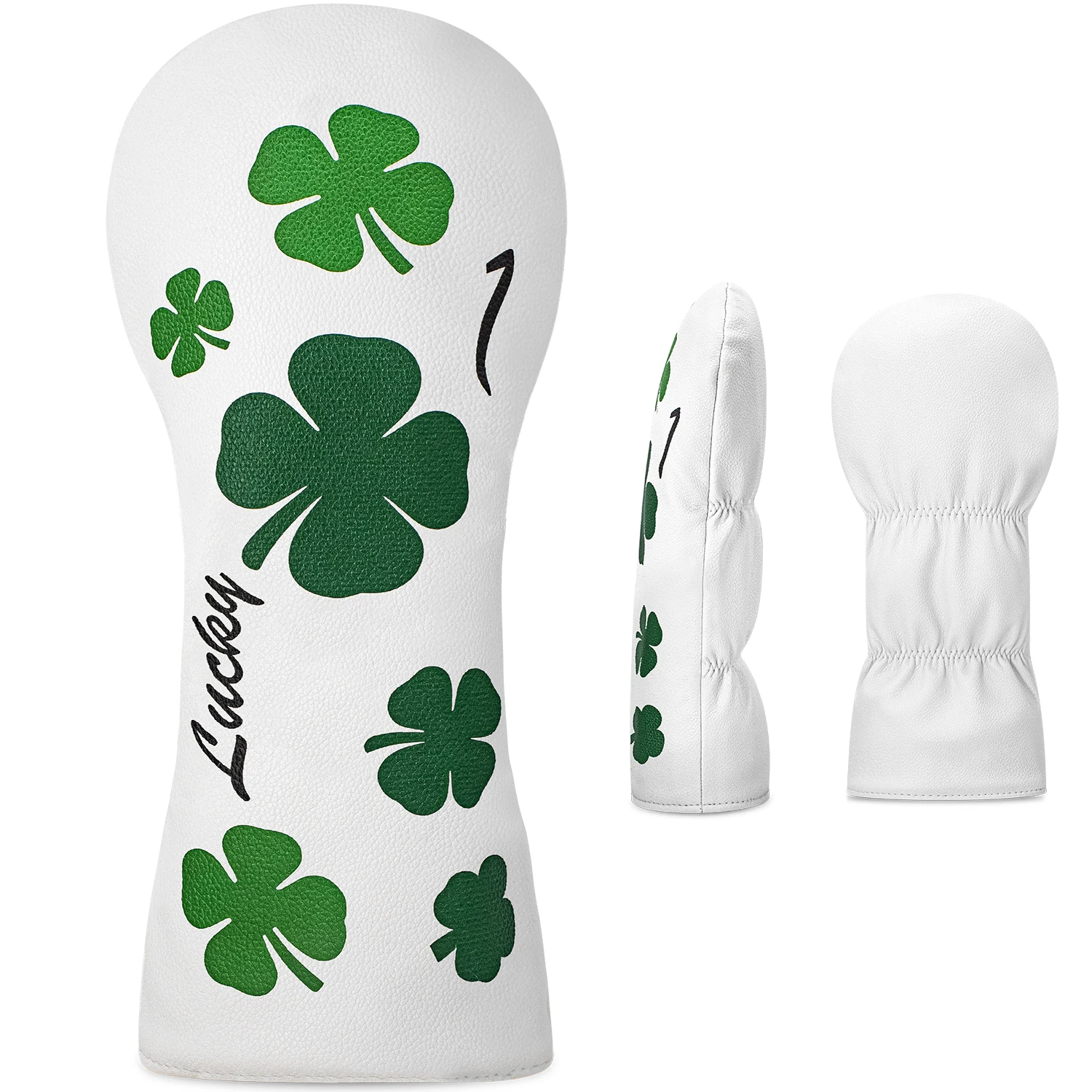 1PC/4PCS Golf Club Head Cover, Green Leaf Pattern, White Golf Club Protector, Fits Driver, Fairway Wood and Hybrid