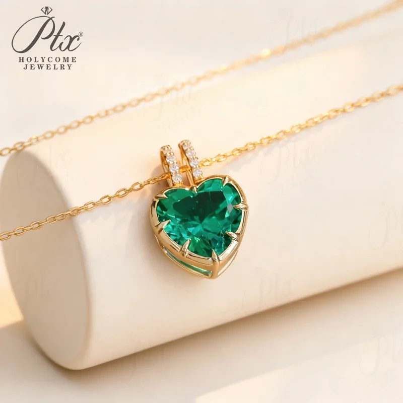 Necklaces Heart-shaped Lab Grown Ruby Sapphire Columbia Emerald 925 Silver 10K 14K 18K Gold Anniversary Gifts Hypoallergenic