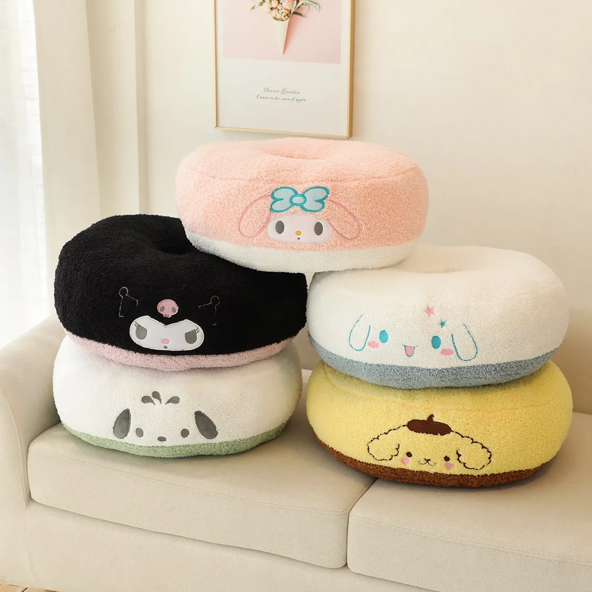 Sanrio Cartoon Anime Kuromi Pom Pom Purin pluszowa poduszka do siedzenia urocza moja melodia okrągła wygodna Sofa poduszka na prezent dla dziewczynki