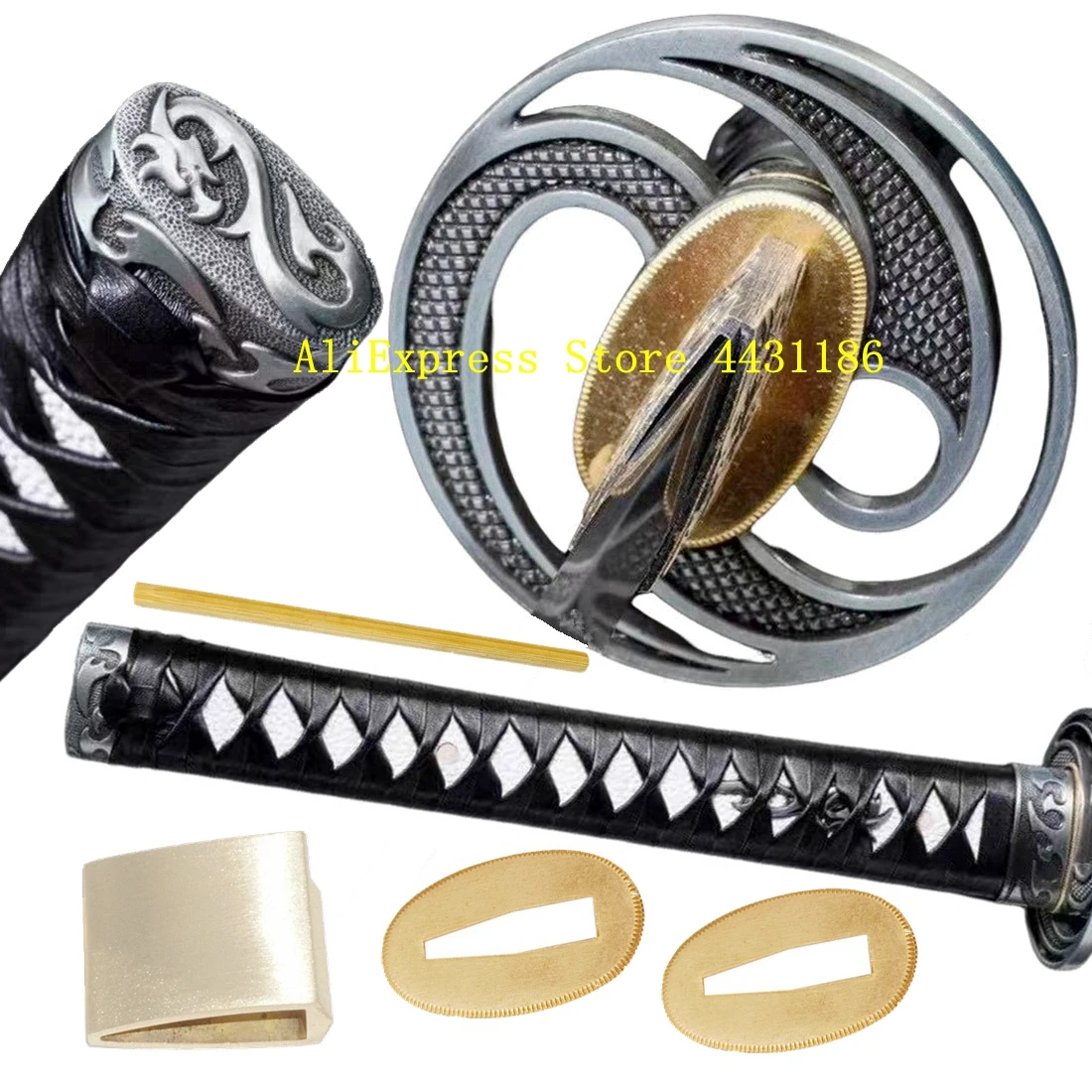 26cm couro ito corda alça real katana tsuka espada japonesa diy acessórios liga agradável tsuba menuki fuchi kashira habaki seppa
