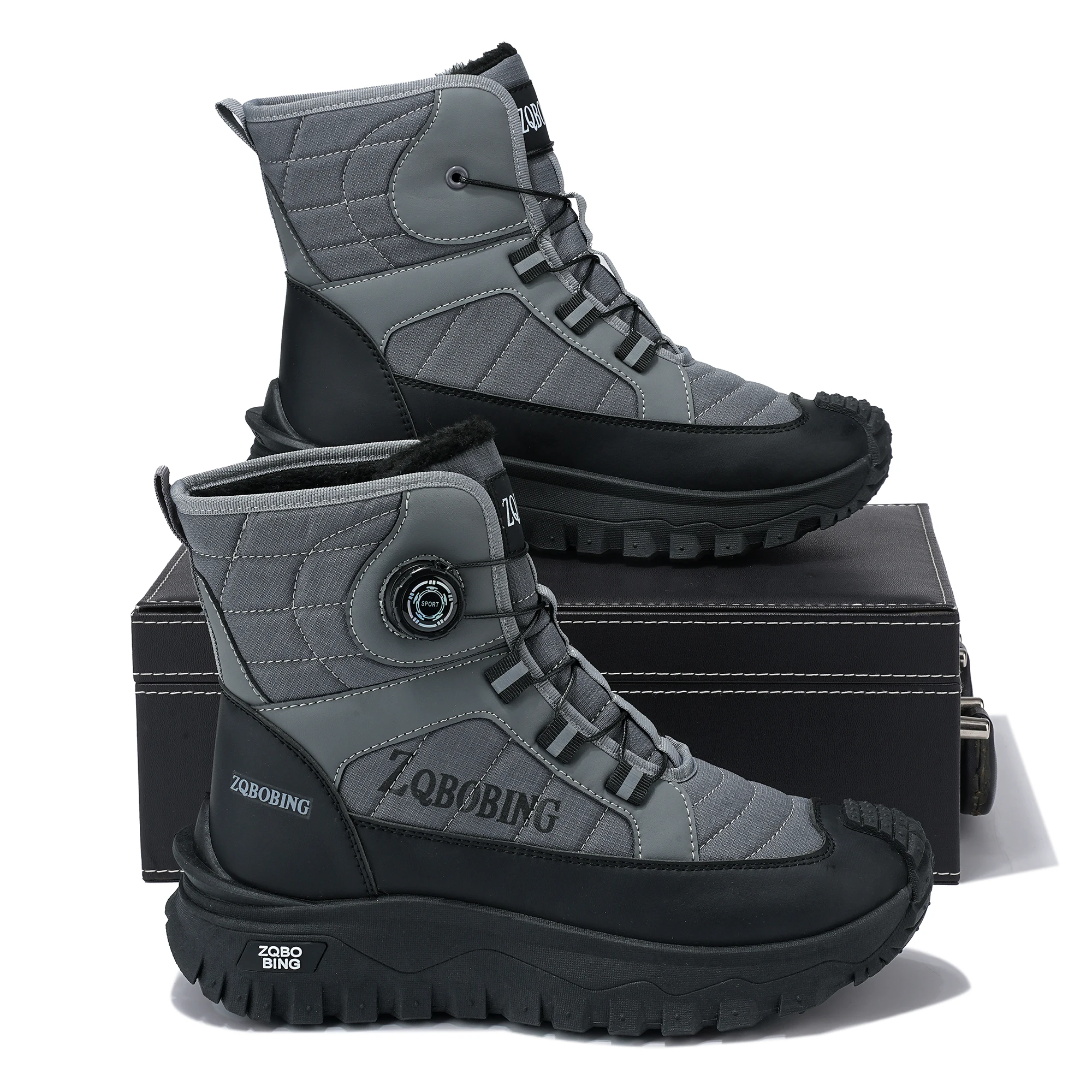 Winterfleece-gefütterte warme High-Top-Herrenstiefel, vielseitige Herrenstiefel im koreanischen Stil, verdickte leichte Baumwollschuhe, trendige Outdoor-Schneestiefel. – Detail 1