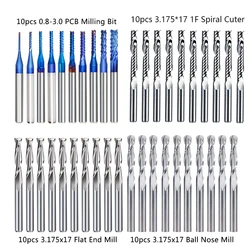 Vsharp 40pcs Nano Blue Coat End Mill Engraving Bits Set 3.175mm Shank CNC Router Bits Ball Nose PCB Milling Cutter Carbide Tools