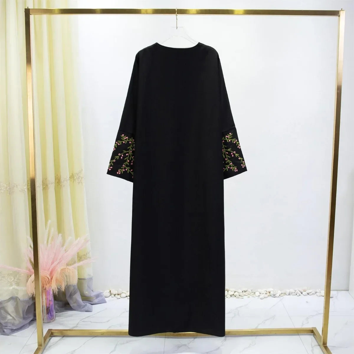 Embroidery Open Front Abaya Long Sleeve Maxi Length Dress Womens Clothing Muslim Cardigan Abayas Wearout Kaftans Women Jilbabs