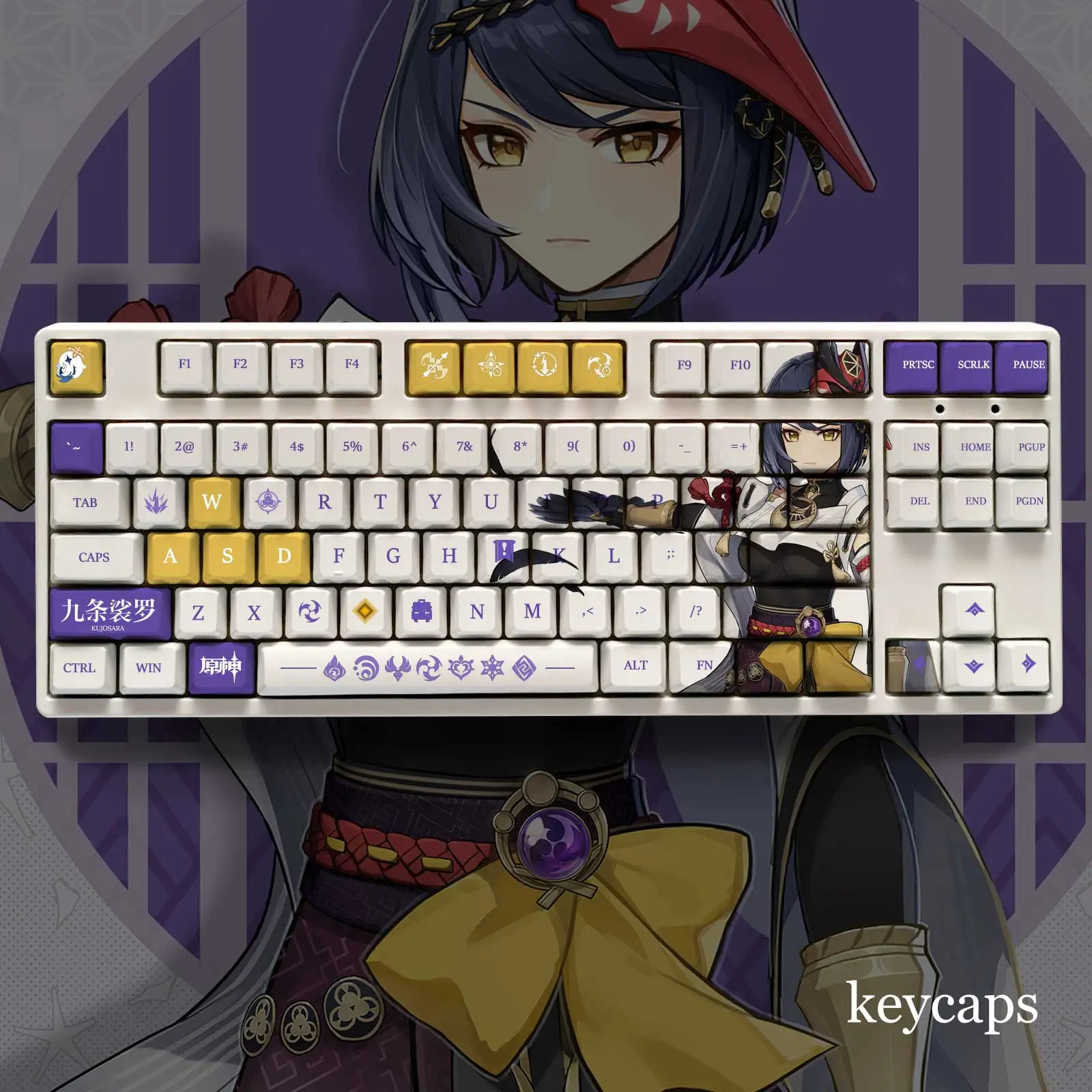 

Game Genshin Impact Kujo Sara 108 Key PBT Keycap DYE Sublimation OEM Height MX Cross Axis Switch Mechanical Keyboard Gift Otaku