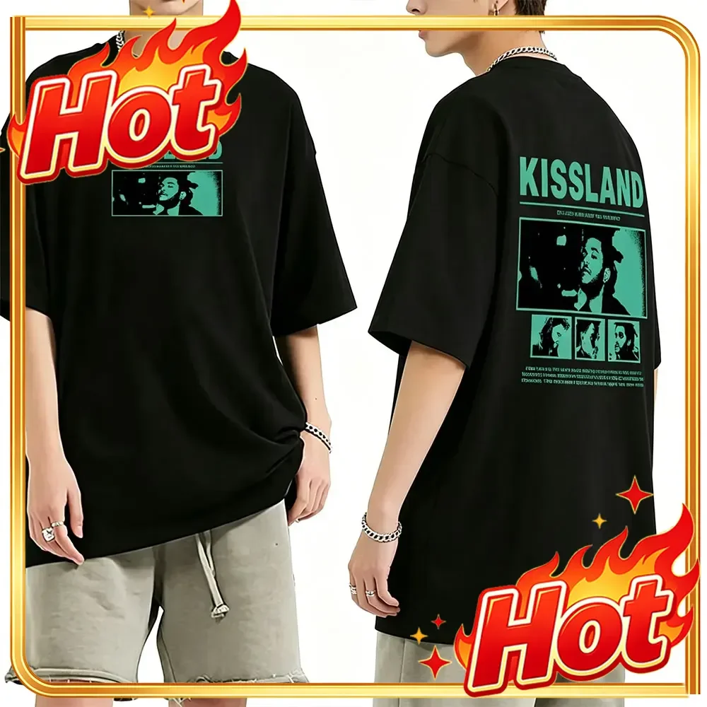 Rapper The Weeknd Kiss Land Album Graphic T-shirt Men Women Hip Hop Fashion Pop Music Streetwear Men's Casual Cotton Tshirt Tops