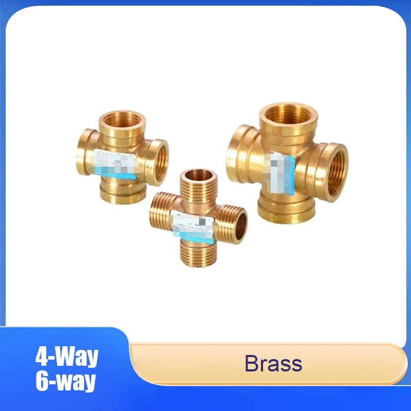 

4-Way 6-way Brass Fitting with 1-to-3 Connections External Thread/Internal Thread Cross Tee Water Pipe Fitting Accessories