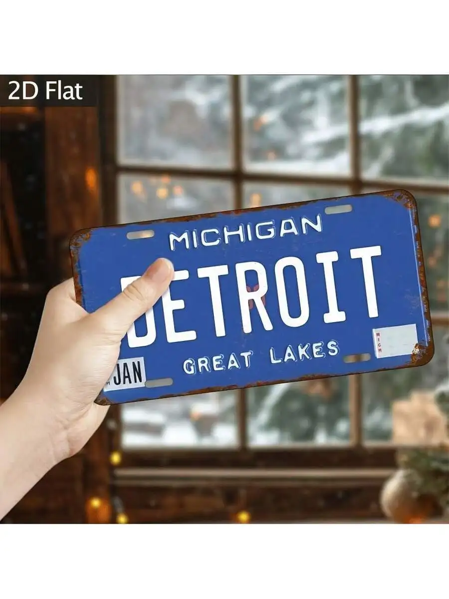 2D Flat, 1pc Vintage Detroit Metal Sign - Rustic Blue Aluminum Wall Decor With 