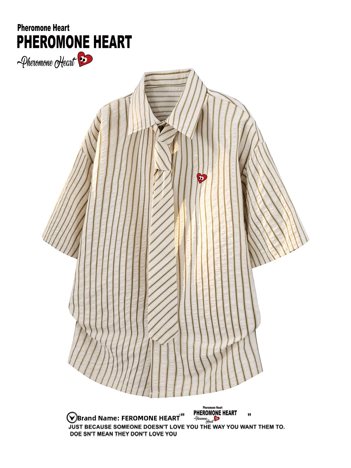 

Play Hei Summer Hong Kong Sle Striped Loose Fit ort Sve irt Couple's Versatile Outerwear Casual Polyester Blend