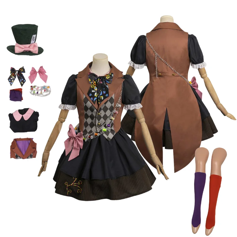 

Female Mad Hatter Cosplay Costume Women Dress Outfits Girls Tarrant High Socks Fantasia Halloween Carnival Party Disguise Suit