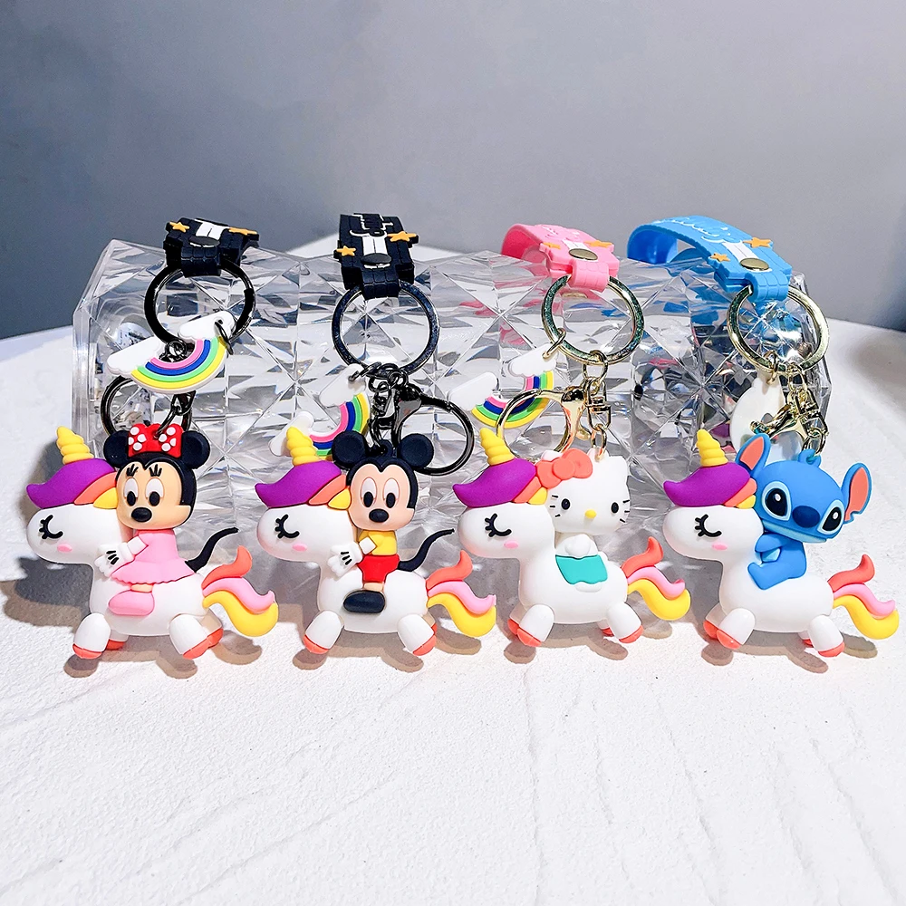 Cartoon Donald Duck Silicone Keychain Cute Stitch and Mickey Mouse Unicorn Pendant Keyring for Women Jewelry Keyholder