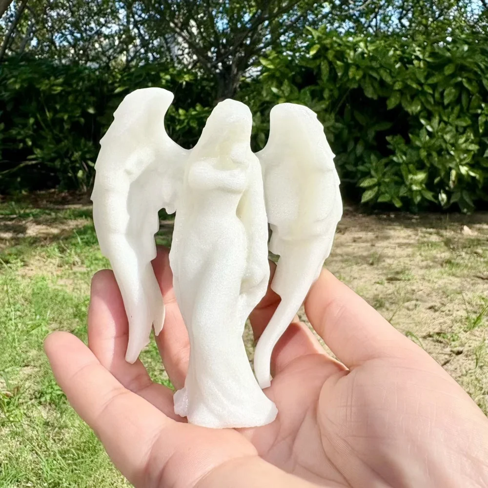 10cm White & Yellow Calcite Flowing Dress Angel Figurine Hand Carved Winged Gemstone Statue Home Decor Reiki Healing Gift