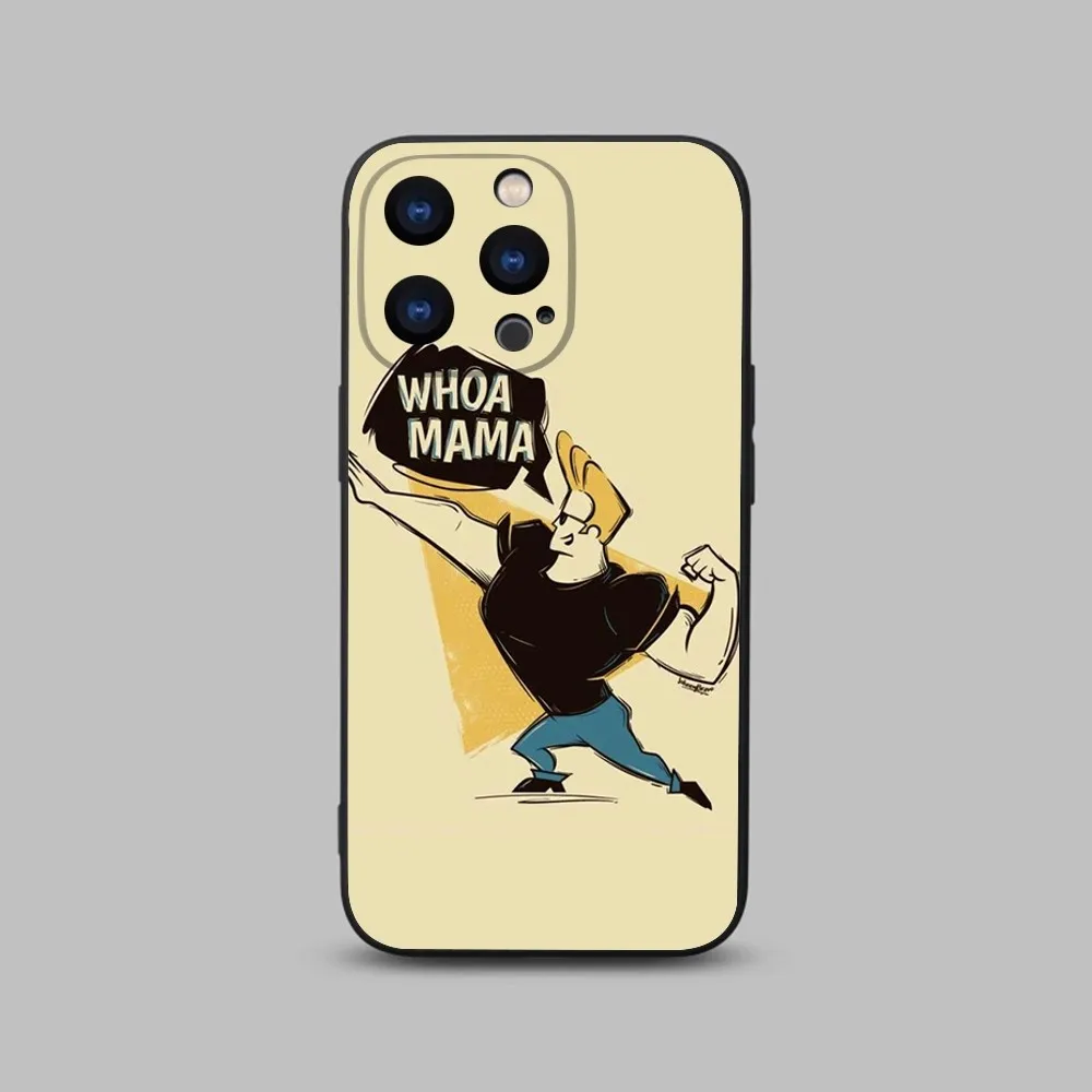 Johnny Bravo anime Phone Case For iPhone 15,14,13,12,11 Plus,Pro,Max,XR,XS,X,7,8 Plus,SE,Mini Black Silicone Soft