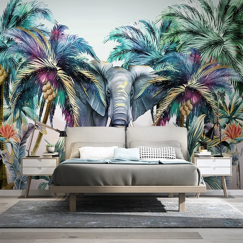 3D Wallpaper Nature Forest Animal Tropical Plant Elephant Coconut Tree Wall Painting Living Room Restaurant Custom Large Murals