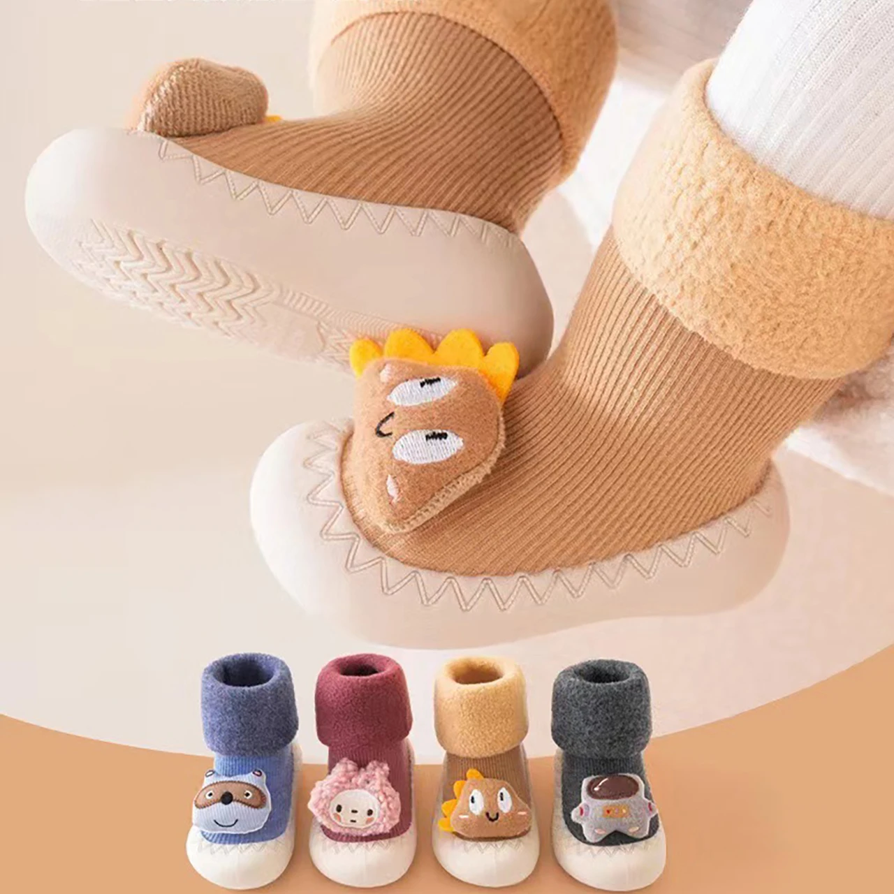 

Winter Baby Plush Shoes Thick Warm Long Tube Socks Anti slip Soft Sole Shoes Cartoon Velvet Crib Shoes Newborn First Walkers